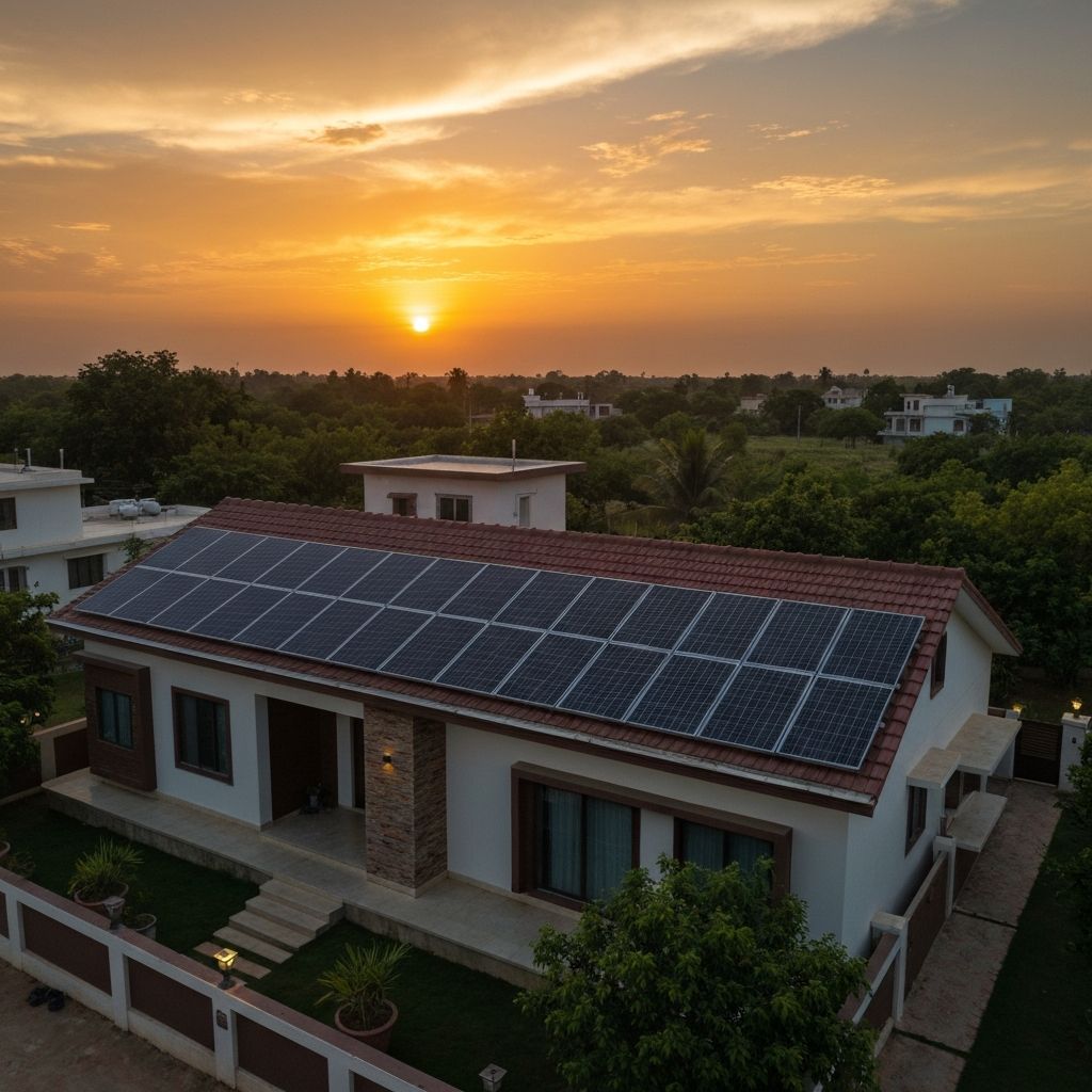 Solar panels on modern home